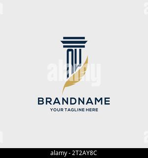 NW monogram initial logo with pillar and feather design, law firm logo inspiration Stock Vector