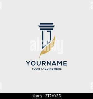 LJ monogram initial logo with pillar and feather design, law firm logo inspiration Stock Vector
