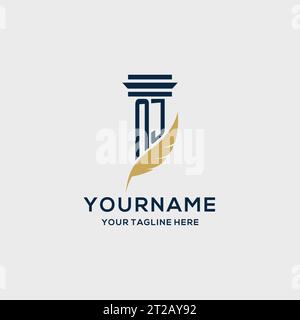 NJ monogram initial logo with pillar and feather design, law firm logo inspiration Stock Vector