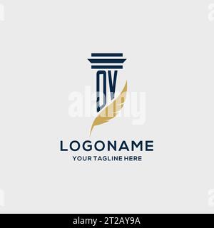 OV monogram initial logo with pillar and feather design, law firm logo inspiration Stock Vector