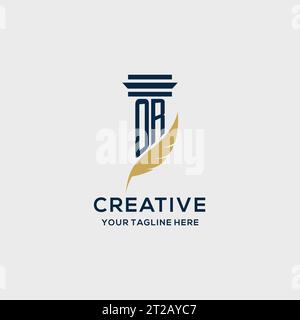 OR monogram initial logo with pillar and feather design, law firm logo inspiration Stock Vector