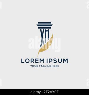 XM monogram initial logo with pillar and feather design, law firm logo inspiration Stock Vector