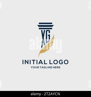 XG monogram initial logo with pillar and feather design, law firm logo inspiration Stock Vector