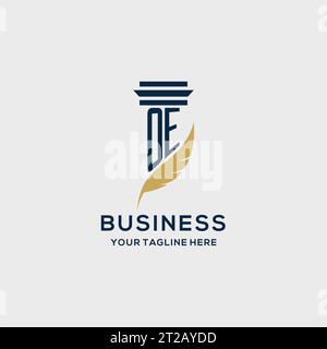 OE monogram initial logo with pillar and feather design, law firm logo inspiration Stock Vector