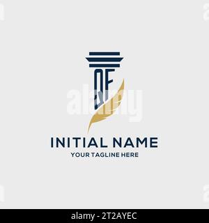 QF monogram initial logo with pillar and feather design, law firm logo inspiration Stock Vector