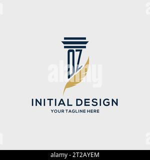 OZ monogram initial logo with pillar and feather design, law firm logo inspiration Stock Vector