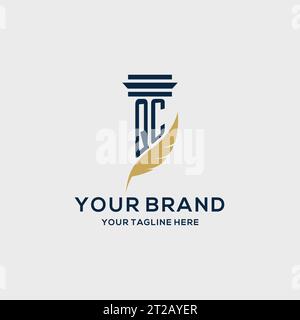QC monogram initial logo with pillar and feather design, law firm logo inspiration Stock Vector