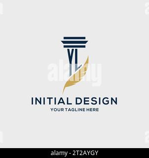 YL monogram initial logo with pillar and feather design, law firm logo inspiration Stock Vector