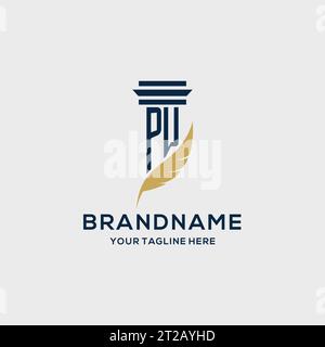 PW monogram initial logo with pillar and feather design, law firm logo inspiration Stock Vector