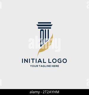 QU monogram initial logo with pillar and feather design, law firm logo inspiration Stock Vector