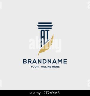 AI monogram initial logo with pillar and feather design, law firm logo inspiration Stock Vector