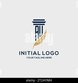 AU monogram initial logo with pillar and feather design, law firm logo inspiration Stock Vector