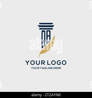 QB monogram initial logo with pillar and feather design, law firm logo inspiration Stock Vector