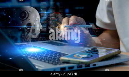 Concepts, development of artificial intelligence and self-learning of artificial intelligence. Stock Photo