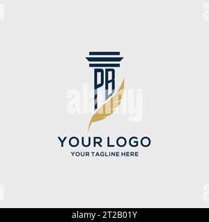 PB monogram initial logo with pillar and feather design, law firm logo inspiration Stock Vector
