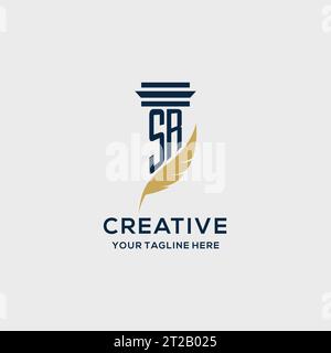 SR monogram initial logo with pillar and feather design, law firm logo inspiration Stock Vector