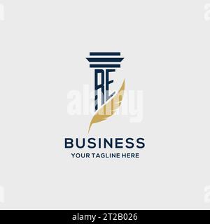 RE monogram initial logo with pillar and feather design, law firm logo inspiration Stock Vector