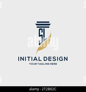 SL monogram initial logo with pillar and feather design, law firm logo inspiration Stock Vector
