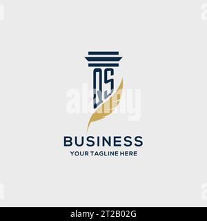 QS monogram initial logo with pillar and feather design, law firm logo inspiration Stock Vector