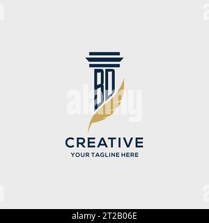 BD monogram initial logo with pillar and feather design, law firm logo inspiration Stock Vector