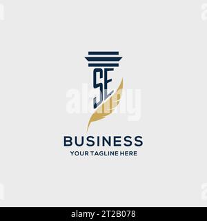 SE monogram initial logo with pillar and feather design, law firm logo inspiration Stock Vector