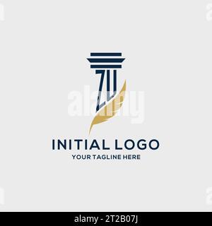 ZU monogram initial logo with pillar and feather design, law firm logo inspiration Stock Vector