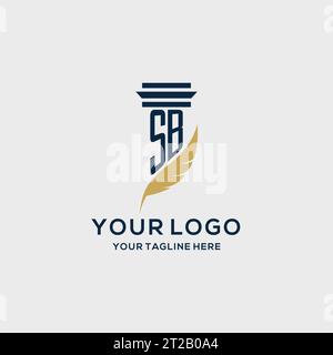 SB monogram initial logo with pillar and feather design, law firm logo inspiration Stock Vector
