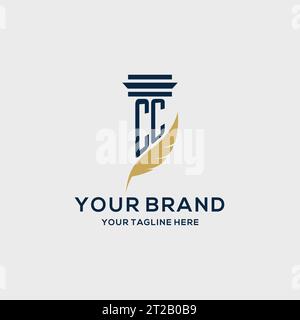 CC monogram initial logo with pillar and feather design, law firm logo inspiration Stock Vector
