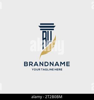 RW monogram initial logo with pillar and feather design, law firm logo inspiration Stock Vector