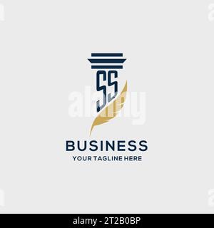 SS monogram initial logo with pillar and feather design, law firm logo inspiration Stock Vector