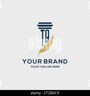 TQ monogram initial logo with pillar and feather design, law firm logo inspiration Stock Vector