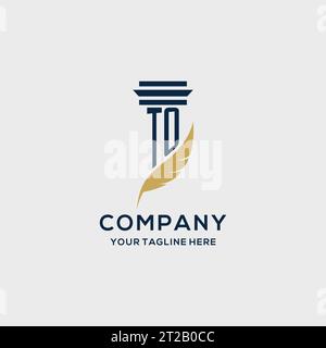 TO monogram initial logo with pillar and feather design, law firm logo inspiration Stock Vector
