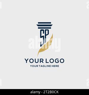 SP monogram initial logo with pillar and feather design, law firm logo inspiration Stock Vector