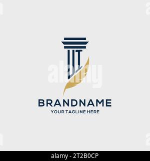 UI monogram initial logo with pillar and feather design, law firm logo inspiration Stock Vector