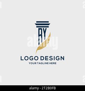 RY monogram initial logo with pillar and feather design, law firm logo inspiration Stock Vector
