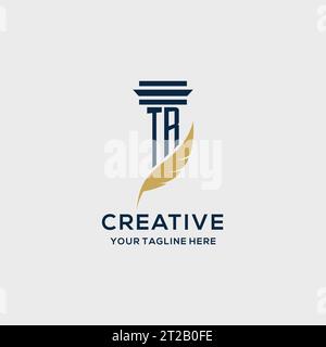 TR monogram initial logo with pillar and feather design, law firm logo inspiration Stock Vector