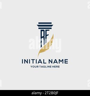 RF monogram initial logo with pillar and feather design, law firm logo inspiration Stock Vector