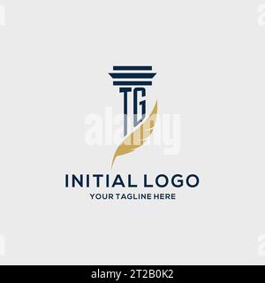 TG monogram initial logo with pillar and feather design, law firm logo inspiration Stock Vector
