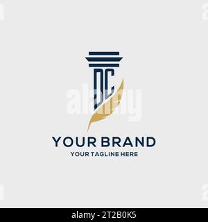DC monogram initial logo with pillar and feather design, law firm logo inspiration Stock Vector