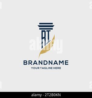 RI monogram initial logo with pillar and feather design, law firm logo inspiration Stock Vector