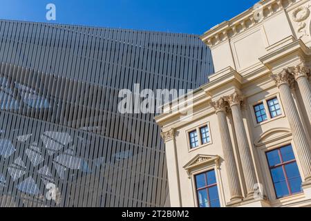 Dresden, Germany - August 13, 2023: Detail of the exterior of the Military History Museum in Dresden. Stock Photo