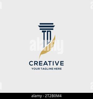 TD monogram initial logo with pillar and feather design, law firm logo inspiration Stock Vector