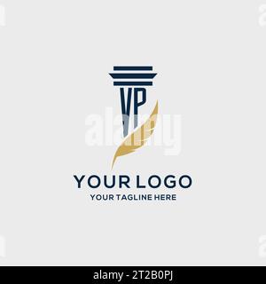 VP monogram initial logo with pillar and feather design, law firm logo inspiration Stock Vector