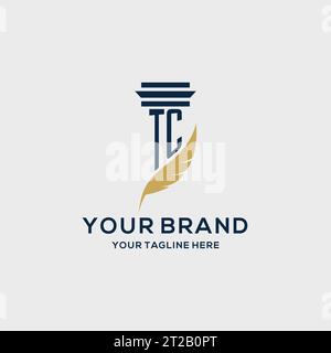 TC monogram initial logo with pillar and feather design, law firm logo inspiration Stock Vector