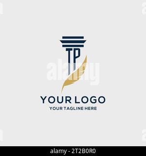 TP monogram initial logo with pillar and feather design, law firm logo inspiration Stock Vector