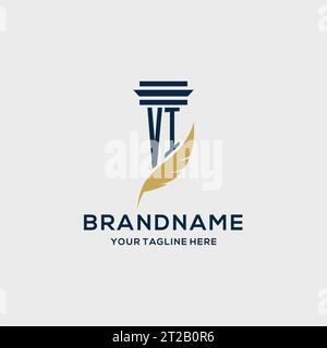 VI monogram initial logo with pillar and feather design, law firm logo inspiration Stock Vector