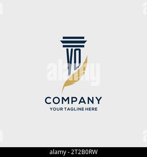VO monogram initial logo with pillar and feather design, law firm logo inspiration Stock Vector