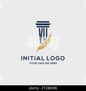 VU monogram initial logo with pillar and feather design, law firm logo inspiration Stock Vector