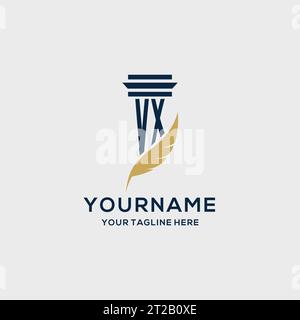 VX monogram initial logo with pillar and feather design, law firm logo inspiration Stock Vector