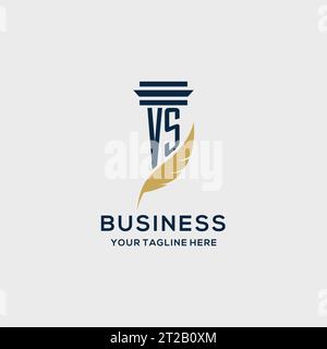 VS monogram initial logo with pillar and feather design, law firm logo inspiration Stock Vector